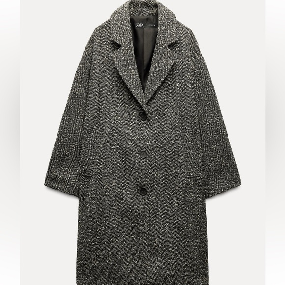 ZARA HERRINGBONE DROPPED SHOULDER COAT - Picture 1 of 4
